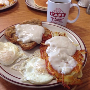 AJ's Cafe - Chicken fried steak, eggs, hash browns, and pancakes for a late breakfast at AJ's. Look at that gravy. - Cafes Near Me - Omaha, Nebraska