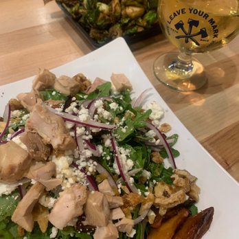 Three Notch'd Brewing Company - Richmond - Peach salad with grilled chicken, draft cider, brussel sprouts - Breweries Near Me - Richmond, Virginia