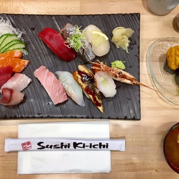 Sushi Ki-ichi - Sushi Omakase Set, to die for. Miso soup included. Side of uni... and hot saké. - Sushi Bars Near Me - Tigard, Oregon Sushi Ki-ichi - Sushi Omakase Set, to die for. Miso soup included. Side of uni... and hot saké. - Sushi Bars Near Me - Tigard, Oregon