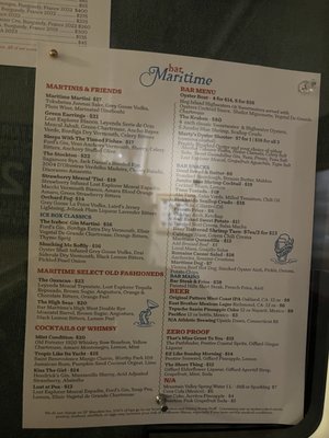 Menu photo 1 Bar Maritime San Francisco, CA Menu photo 1 Bar Maritime San Francisco, CA