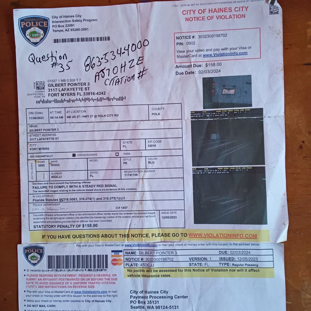 This is the citation I receive from Polk county This is the citation I receive from Polk county
