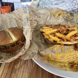 SWEET BOURBON BACON BURGER and BACON CHEESE FRIES SWEET BOURBON BACON BURGER and BACON CHEESE FRIES