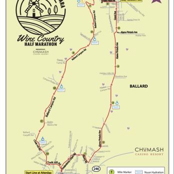 Santa Barbara Wine Country Half Marathon - 2022 course map. - Races & Competitions Near Me - Solvang, California Santa Barbara Wine Country Half Marathon - 2022 course map. - Races & Competitions Near Me - Solvang, California