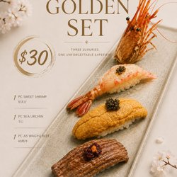GOLDEN SET -- ONLY $30 Sweet Shrimp * Sea Urchin * A5 Wagyu Beef