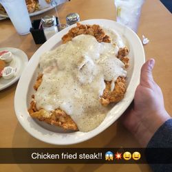 Applewood Restaurant - LARGE chicken fried steak dinner. Mashed potatoes and dinner roll, my friend had the fried chicken sandwich which he said was amazing
