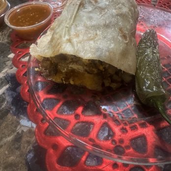 Taco Lindo Grill - Great asada breakfast burrito 1/2 with tasty hot sauce and jalapeño! - Mexican Near Me - Fresno, California