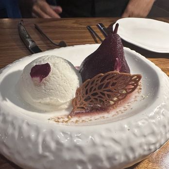 Il Girasole - Poached pear with vanilla icecream - Italian Near Me - Costa Mesa, California Il Girasole - Poached pear with vanilla icecream - Italian Near Me - Costa Mesa, California