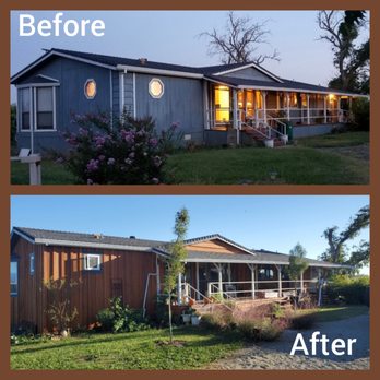 Sell Lumber Corporation - Before and After We had just normal sheeting siding and chose a board and batton rough sawn wood siding. - Building Supplies Near Me - Redding, California