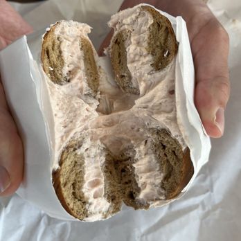 Gotham Bagels - Lakeview - Cinnamon raisin bagel with strawberry cream cheese - Bagels Near Me - Chicago, Illinois Gotham Bagels - Lakeview - Cinnamon raisin bagel with strawberry cream cheese - Bagels Near Me - Chicago, Illinois