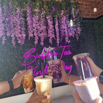 Bubble Tea Station Corner - Left to Right: Tiger Brown Sugar Milk Tea, Wintermelon Milk Tea, Tiger Ube Milk Tea, Halo Halo, Ube Lavender Milk Tea - Bubble Tea Near Me - Carson City, Nevada