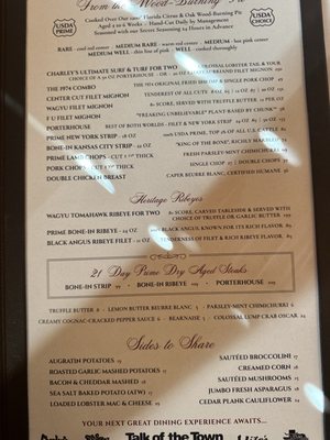 Menu photo 1 Charley's Steak House Tampa, FL