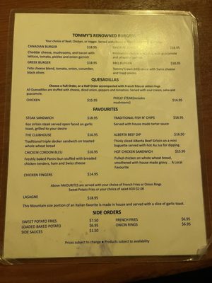 Menu photo 2 Tommy's Neighbourhood Pub Banff, AB