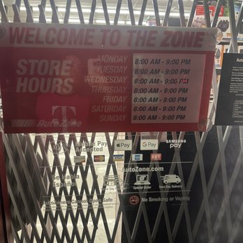 AutoZone Auto Parts - Store operation hours yet they were closed at 8:30pm - Auto Parts & Supplies Near Me - Cudahy, California AutoZone Auto Parts - Store operation hours yet they were closed at 8:30pm - Auto Parts & Supplies Near Me - Cudahy, California