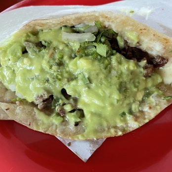 Tacos Del Valle - Asada Quesataco, with everything (avocado sauce, cilantro & onions) - Tacos Near Me - Guadalupe, BCN Tacos Del Valle - Asada Quesataco, with everything (avocado sauce, cilantro & onions) - Tacos Near Me - Guadalupe, BCN