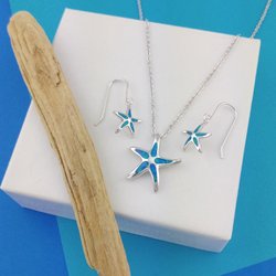 Silver Linings - Nautical themed jewelry, like our Opal Inlay Starfish Necklace and Earrings are available online at www.silverliningsmd.com.