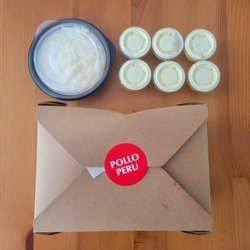 Pollo Peru - Main order plus 1 extra side and 1 extra order of sauce. I don't think I needed extra sauce oops.