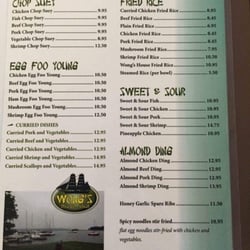 Wong's Bras d'Or House Restaurant - Menu