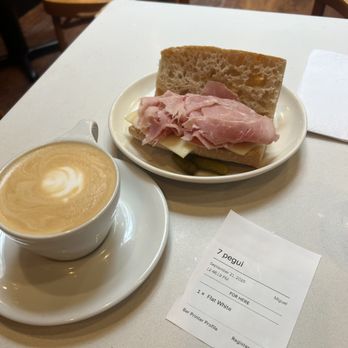 Pavé - jambon beurre with cheese + flat white - Bakeries Near Me - New York, New York Pavé - jambon beurre with cheese + flat white - Bakeries Near Me - New York, New York