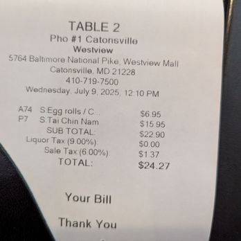 Pho 1 - Small bowl $15.95 . Egg rolls $6.95 for two - Vietnamese Near Me - Catonsville, Maryland
