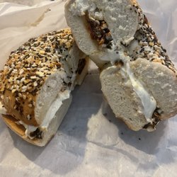 Beach Bum Bagel Cafe - Everything bagel with sun dried tomatoes cream cheese