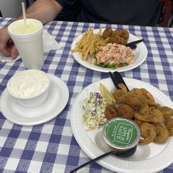 The Sea Shack - Lobster roll, fries, hush puppies, fried shrimp, coleslaw, applesauce, banana pudding - Seafood Near Me - Hilton Head Island, South Carolina