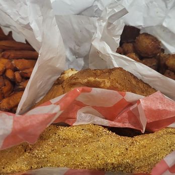 Big Ray's BBQ - Sweet potato fries, fried okra, fried catfish, and buttered toast. Sooooo good! - Barbeque Near Me - Allen, Texas