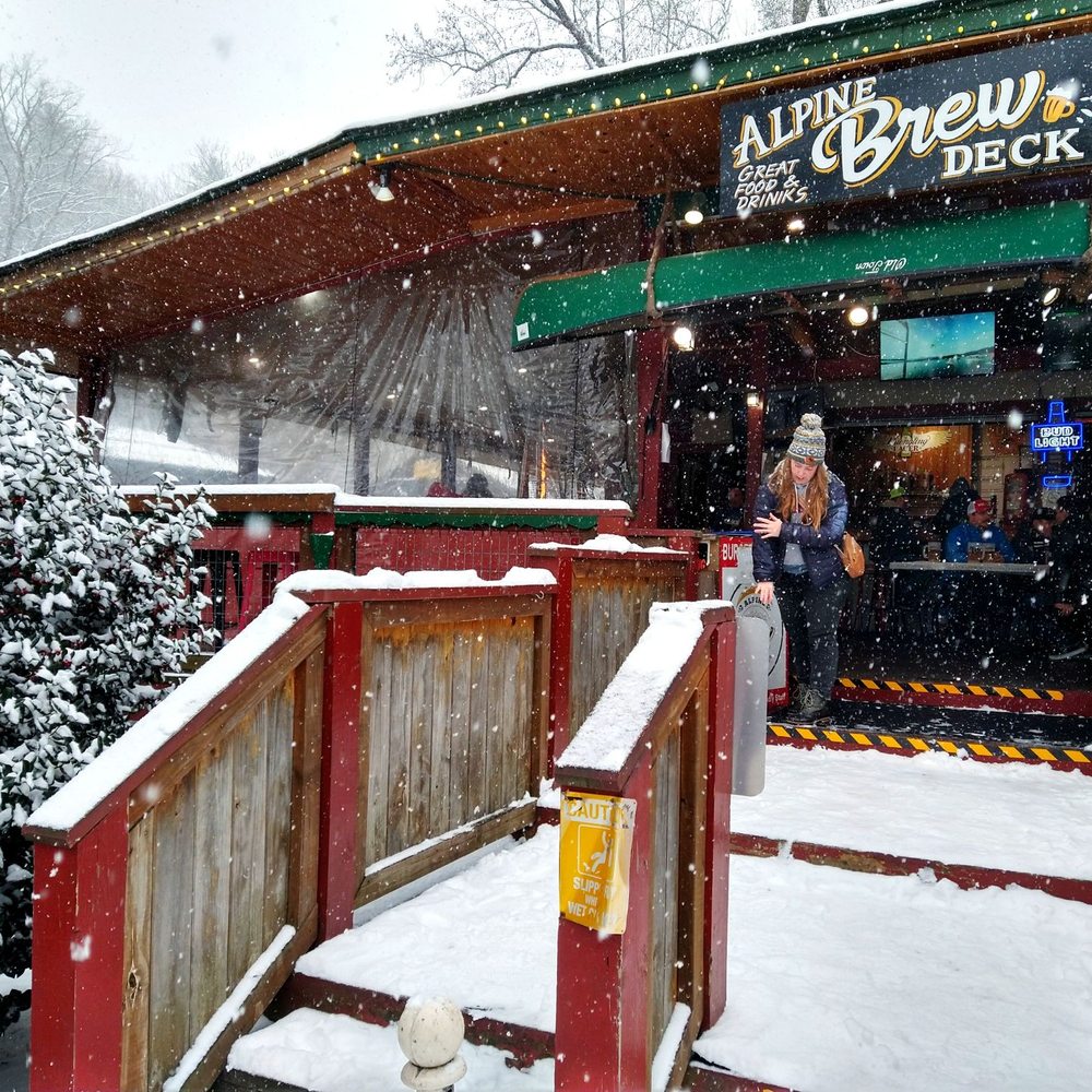 Alpine Brew Deck is the only place to be when it snows in Helen, Georgia. Alpine Brew Deck is the only place to be when it snows in Helen, Georgia.