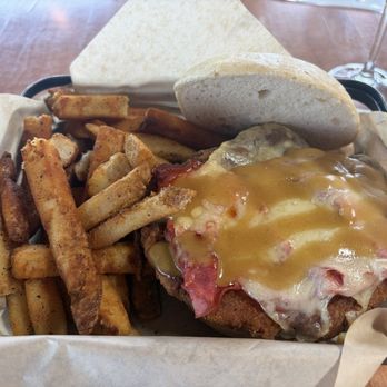 Thirsty Owl Wine Company - Chicken cordon bleu sandwich with fries - Wineries Near Me - Ovid, New York Thirsty Owl Wine Company - Chicken cordon bleu sandwich with fries - Wineries Near Me - Ovid, New York