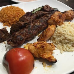 Mez-Opotamia - Mixed Grill. Chicken, lamb, Adana shish, with two different rice's.