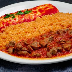 Guadalajara Mexican Restaurant - Beef Burrito with Rice and Chile con carne