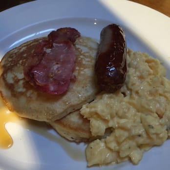 The Bridge Bar Eating House - Pancakes with bacon, sausage, and eggs - American Near Me - Gt Lon, XGL The Bridge Bar Eating House - Pancakes with bacon, sausage, and eggs - American Near Me - Gt Lon, XGL