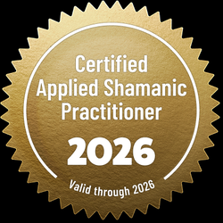 Melanie Robins - Seal stating Melanie Robins is a Certified Applied Shamanic Practitioner and is in good standing with the certifying organization.
