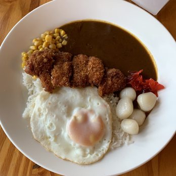 Curryfornia - Small rice, medium spice curry with egg, corn, chicken kaysu, pickled onion, and pickled radish. - Japanese Curry Near Me - Torrance, California Curryfornia - Small rice, medium spice curry with egg, corn, chicken kaysu, pickled onion, and pickled radish. - Japanese Curry Near Me - Torrance, California