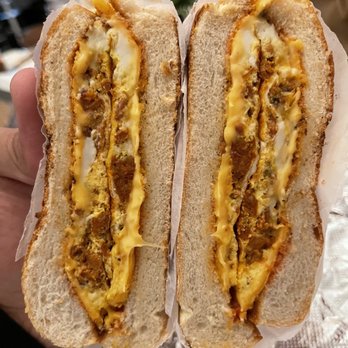 Avenue X Bagels - Chorizo, Eggs and Cheese on a roll - Bagels Near Me - Brooklyn, New York