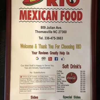 Rio Mexican Food - Menu Front Cover - Mexican Near Me - Thomasville, North Carolina Rio Mexican Food - Menu Front Cover - Mexican Near Me - Thomasville, North Carolina