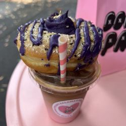Donut Papi - Ube Coconut donut - monthly special for December, and the pink thai milk tea