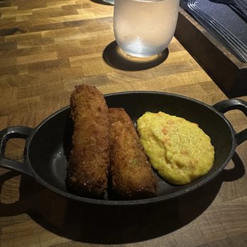 Fisk - Fish Pie Croquettes with a delicious purée. Not sure what was in it. - Seafood Near Me - Tampa, Florida Fisk - Fish Pie Croquettes with a delicious purée. Not sure what was in it. - Seafood Near Me - Tampa, Florida