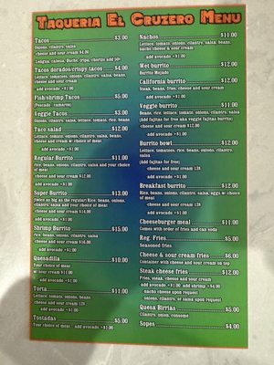 Menu photo 4 Taqueria El Cruzero San Leandro, CA