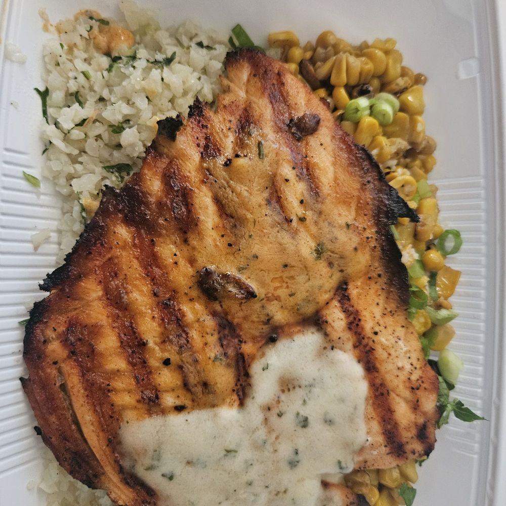 ATLANTIC SALMON HALF AND HALF CAULIFLOWER RICE AND STREET CORN