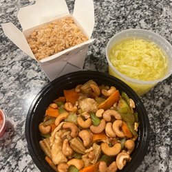 China Palace - Cashew nut chicken, egg drop soup, fried rice, crab Rangoon