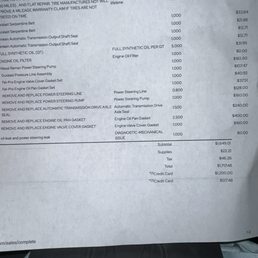 Large bill from Discount Tire. $1150 labor for axle seal and gasket and power steering parts on 01 Honda Accord. Large bill from Discount Tire. $1150 labor for axle seal and gasket and power steering parts on 01 Honda Accord.
