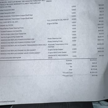 Tire Store Service Center - Large bill from Discount Tire. $1150 labor for axle seal and gasket and power steering parts on 01 Honda Accord. - Tires Near Me - Bedford, Texas