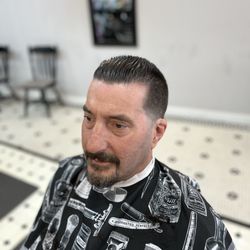 Cornerstone Barbershop - Brian ready for Hollywood.