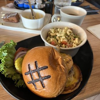 Hashtag 95 - The Out and In Burger with homemade pasta salad. Cooked perfectly and definitely an above-average burger. Really good! - Breakfast & Brunch Near Me - Oak Lawn, Illinois