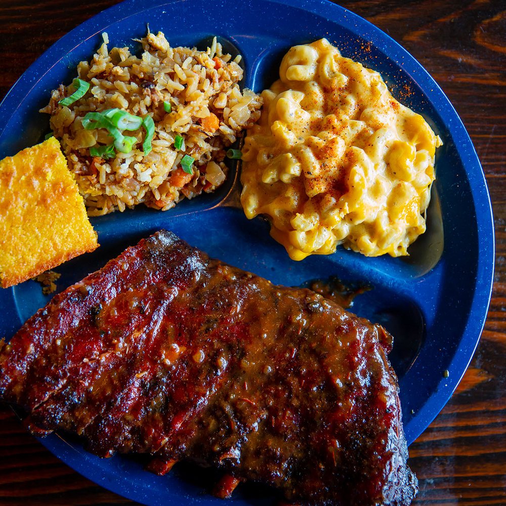 Dinosaur Bar-B-Que - Half-rack pork ribs with mac & cheese, cornbread and BBQ fried rice! - Barbeque Near Me - Troy, New York