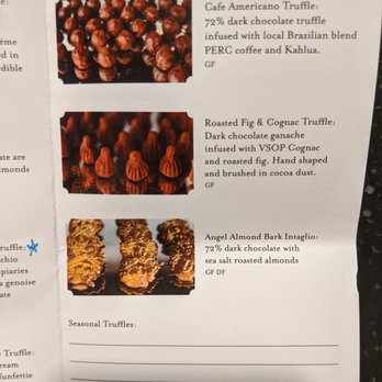 Chocolat by Adam Turoni - Insert that came with our gift box. 4 of 5. - Desserts Near Me - Savannah, Georgia Chocolat by Adam Turoni - Insert that came with our gift box. 4 of 5. - Desserts Near Me - Savannah, Georgia