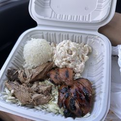 Mini sampler with pork, chicken, and mac salad with teri sauce (not pictured)