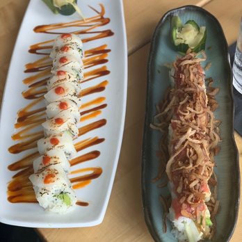 Fishermen's View - Torched Scallop Roll  & Crispy Dragon Roll - New American Near Me - Sandwich, Massachusetts