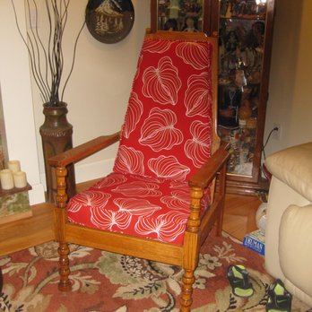 Furniture 4 Generations - Chair from a garage sale, oak, stripped and refinished, and Kurt made these cushions for it!  We love our resurrected chair...Thanks, Kurt! - Furniture Reupholstery Near Me - Ridgefield, Washington