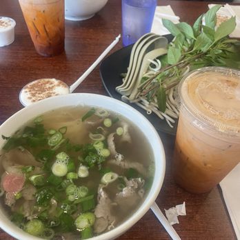 Pho Auntie 7 - Beef pho and thai tea with cream (Before we cleared it) - Vietnamese Near Me - Castro Valley, California Pho Auntie 7 - Beef pho and thai tea with cream (Before we cleared it) - Vietnamese Near Me - Castro Valley, California